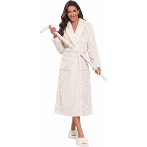 image:imageEkouaer Womens Robe Long Winter Plush Jacquard Bathrobe with Pockets SXXLWhite