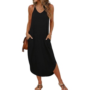 image:imageEkouaer Womens Swimsuit Beach Cover Up Dress Spaghetti Strap Cover UpBlack
