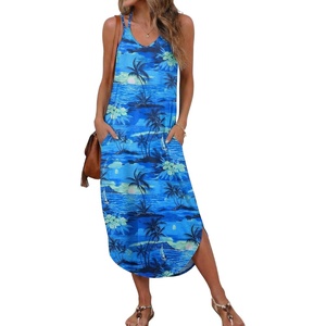 image:imageEkouaer Womens Swimsuit Beach Cover Up Dress Spaghetti Strap Cover UpBlue Hawaiian