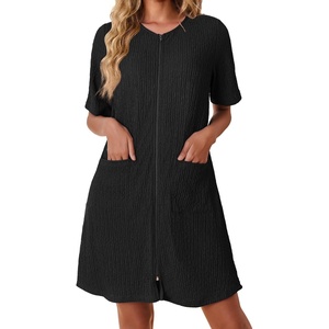 image:imageEkouaer Zip Up Robes for Women Short Knit Bathrobe with PocketsBlack
