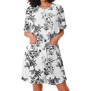 image:imageEkouaer Zip Up Robes for Women Short Knit Bathrobe with PocketsBlack Plant