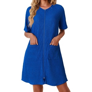 image:imageEkouaer Zip Up Robes for Women Short Knit Bathrobe with PocketsBlue Purple