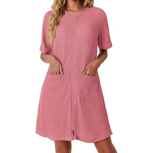image:imageEkouaer Zip Up Robes for Women Short Knit Bathrobe with PocketsCoral