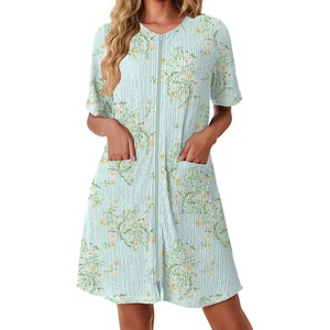 image:imageEkouaer Zip Up Robes for Women Short Knit Bathrobe with PocketsFloral Light Green