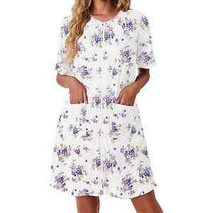 image:imageEkouaer Zip Up Robes for Women Short Knit Bathrobe with PocketsPurple Flower