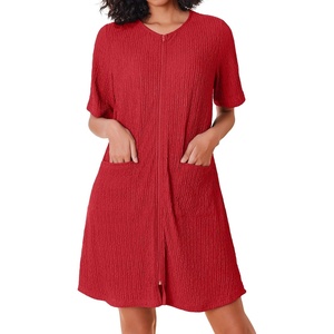image:imageEkouaer Zip Up Robes for Women Short Knit Bathrobe with PocketsRed