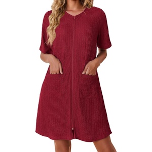 image:imageEkouaer Zip Up Robes for Women Short Knit Bathrobe with PocketsWine Red