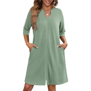 image:imageEkouaer Zipper Robes for Women 34 Sleeve Waffle Knit Bathrobe Lightweight Short Housecoat with Pockets Soft LoungewearMint Green