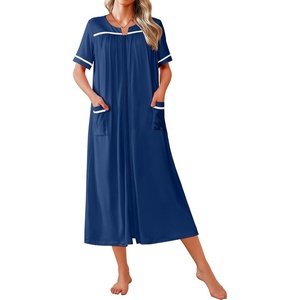 image:imageEkouaer Zipper Robes for Women Short Sleeve Bathrobe with PocketsDark Blue