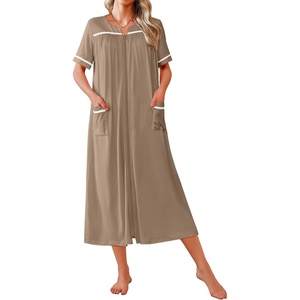 image:imageEkouaer Zipper Robes for Women Short Sleeve Bathrobe with PocketsKhaki