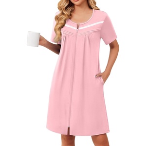 image:imageEkouaer Zipper Robes for Women Short Sleeve Housecoats Zip Up NightgownsPink