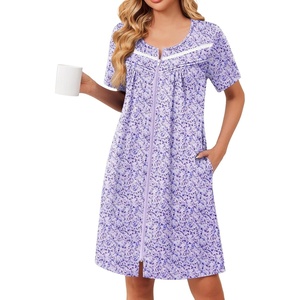 image:imageEkouaer Zipper Robes for Women Short Sleeve Housecoats Zip Up NightgownsPurple Dots
