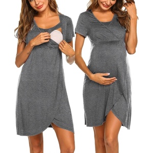 image:imageNursing Nightgown Short Sleeve Breasfeeding Birthing Gown Maternity DressGrey