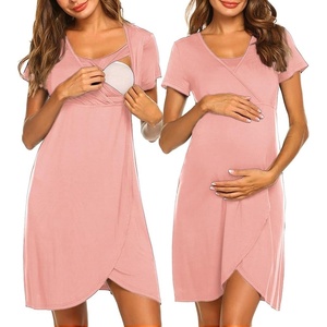 image:imageNursing Nightgown Short Sleeve Breasfeeding Birthing Gown Maternity DressPink