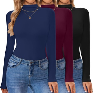 image:imageTurtleneck Tops for Women Long Sleeve Mock Neck Shirts Undershirts 3 PackBlackNavy BlueRed