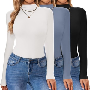 image:imageTurtleneck Tops for Women Long Sleeve Mock Neck Shirts Undershirts 3 PackBlackWhiteGray Blue