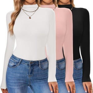 image:imageTurtleneck Tops for Women Long Sleeve Mock Neck Shirts Undershirts 3 PackBlackWhiteLight Pink
