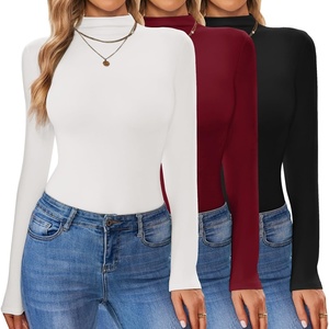 image:imageTurtleneck Tops for Women Long Sleeve Mock Neck Shirts Undershirts 3 PackBlackWhiteWine Red