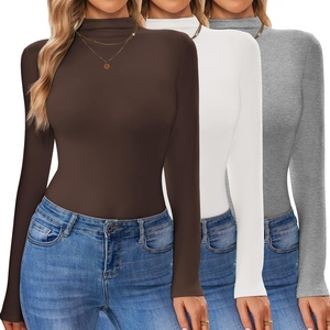 image:imageTurtleneck Tops for Women Long Sleeve Mock Neck Shirts Undershirts 3 PackBrownLight GrayWhite