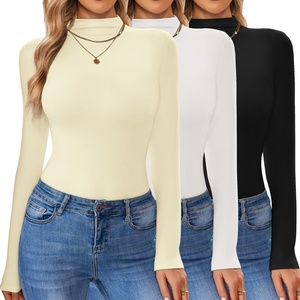 image:imageTurtleneck Tops for Women Long Sleeve Mock Neck Shirts Undershirts 3 PackLight KhakiWhiteBlack