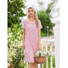 image:imageEkouaer Nightgowns for Women Smocked Night Gown Short Sleeve SleepshirtsFloral Pink