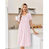 image:imageEkouaer Nightgowns for Women Smocked Night Gown Short Sleeve SleepshirtsWhite Pink Floral