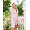 image:imageEkouaer Nightgowns for Women Smocked Night Gown Short Sleeve SleepshirtsWhite Pink Floral