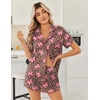 image:imageEkouaer Women Satin Pajama Sets Cute Print Silk Pjs Shorts Sets S4XLBrown Leopard With Pink Bow