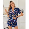 image:imageEkouaer Women Satin Pajama Sets Cute Print Silk Pjs Shorts Sets S4XLDark Blue Baseball Print
