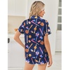 image:imageEkouaer Women Satin Pajama Sets Cute Print Silk Pjs Shorts Sets S4XLDark Blue Baseball Print