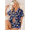 image:imageEkouaer Women Satin Pajama Sets Cute Print Silk Pjs Shorts Sets S4XLDark Blue Baseball Print
