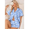 image:imageEkouaer Women Satin Pajama Sets Cute Print Silk Pjs Shorts Sets S4XLMoon and White Clouds