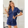 image:imageEkouaer Women Satin Pajama Sets Cute Print Silk Pjs Shorts Sets S4XLNavy Blue