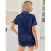 image:imageEkouaer Women Satin Pajama Sets Cute Print Silk Pjs Shorts Sets S4XLNavy Blue