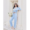 image:imageEkouaer Womens Pajama Sets 2 Piece Long Sleeve Sleepwear Soft Button Up PjsClear Blue