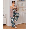 image:imageEkouaer Womens Pajamas 2 Piece Lounge Set Ribbed Knit Loungewear Sleeveless Tank Top Wide Leg PantsBluegreen Leaves