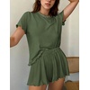 image:imageEkouaer Womens Pajamas 2 Piece Ribbed Knit Pjs Short Sleeve Lounge SetsArmy Green