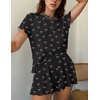 image:imageEkouaer Womens Pajamas 2 Piece Ribbed Knit Pjs Short Sleeve Lounge SetsBlack Bow Tie