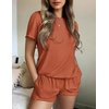 image:imageEkouaer Womens Pajamas 2 Piece Ribbed Knit Pjs Short Sleeve Lounge SetsBrick Red