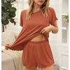 image:imageEkouaer Womens Pajamas 2 Piece Ribbed Knit Pjs Short Sleeve Lounge SetsBrick Red