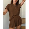 image:imageEkouaer Womens Pajamas 2 Piece Ribbed Knit Pjs Short Sleeve Lounge SetsBrown