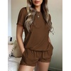 image:imageEkouaer Womens Pajamas 2 Piece Ribbed Knit Pjs Short Sleeve Lounge SetsBrown
