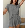 image:imageEkouaer Womens Pajamas 2 Piece Ribbed Knit Pjs Short Sleeve Lounge SetsGray