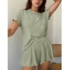 image:imageEkouaer Womens Pajamas 2 Piece Ribbed Knit Pjs Short Sleeve Lounge SetsGreen