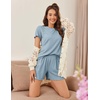 image:imageEkouaer Womens Pajamas 2 Piece Ribbed Knit Pjs Short Sleeve Lounge SetsLight Blue