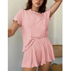 image:imageEkouaer Womens Pajamas 2 Piece Ribbed Knit Pjs Short Sleeve Lounge SetsLight Pink