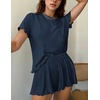 image:imageEkouaer Womens Pajamas 2 Piece Ribbed Knit Pjs Short Sleeve Lounge SetsNavy Blue