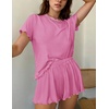 image:imageEkouaer Womens Pajamas 2 Piece Ribbed Knit Pjs Short Sleeve Lounge SetsPink