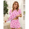 image:imageEkouaer Womens Pajamas 2 Piece Ribbed Knit Pjs Short Sleeve Lounge SetsPink Bow Tie