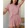 image:imageEkouaer Womens Pajamas 2 Piece Ribbed Knit Pjs Short Sleeve Lounge SetsRose Red